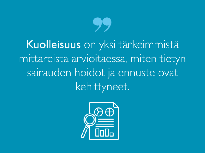 Sitaatti: Kuolleisuus on yksi tärkeimmistä mittareista arvioitaessa, miten tietyn sairauden hoidot ja ennuste ovat kehittyneet.